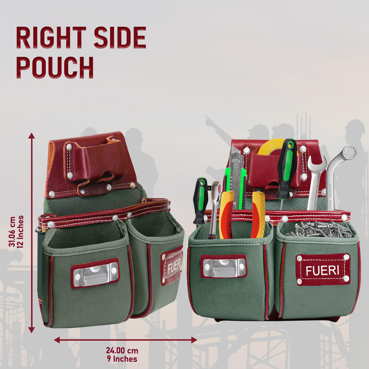 Nylon Grain Leather Carpenter Tool Belt with Padded Belt and Hammer Holder Z8232